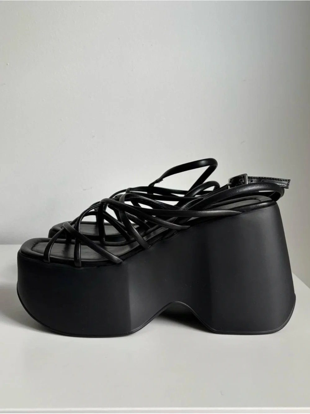 Vic Matie black leather strappy platform sandals